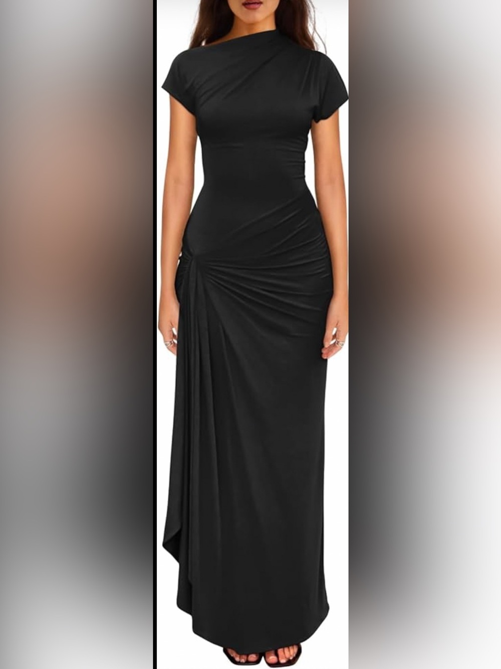 Black Ruched Maxi Dress